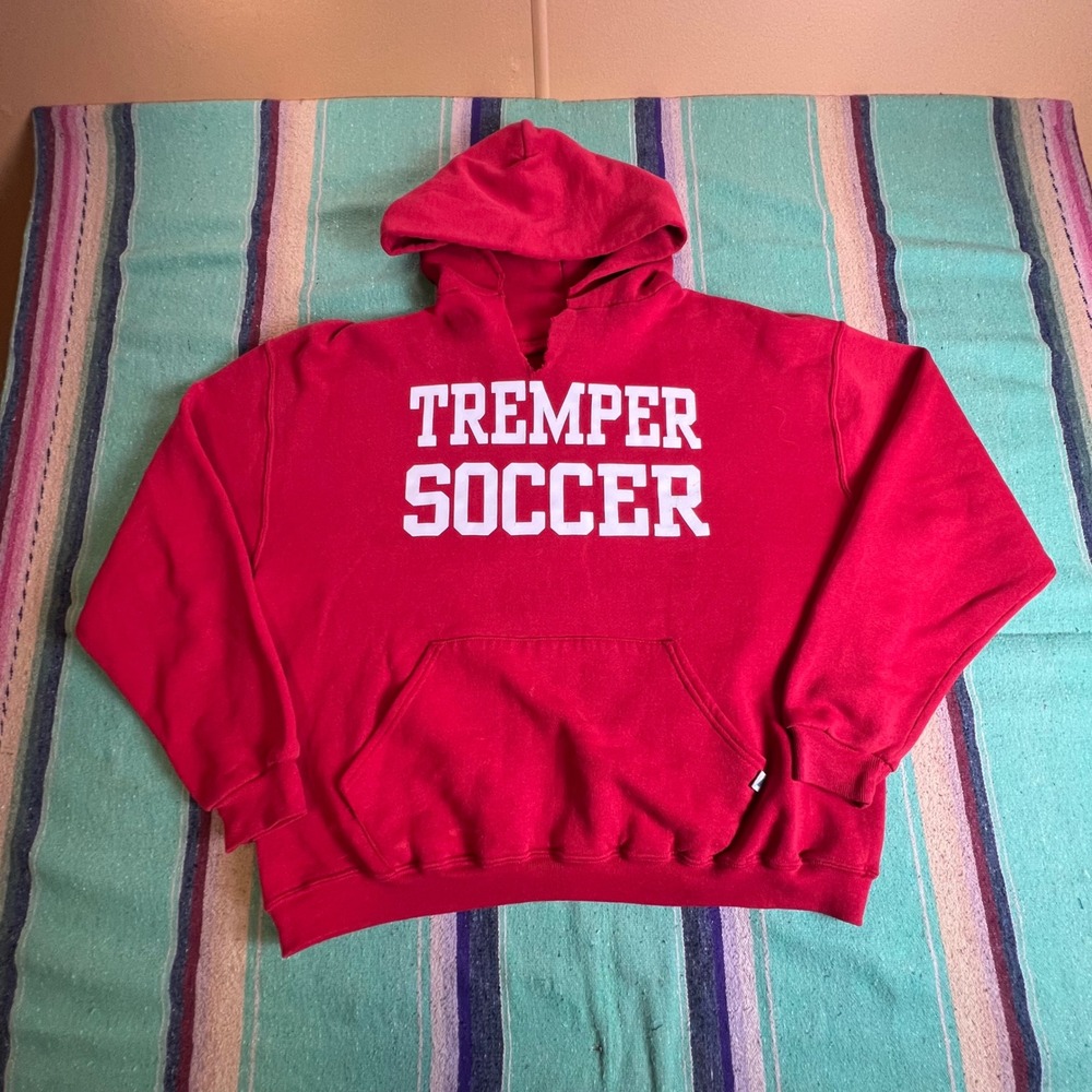 Russell Athletic Hoodie Mens L Red Tremper Soccer Cut Neck Vintage Sweatshirt